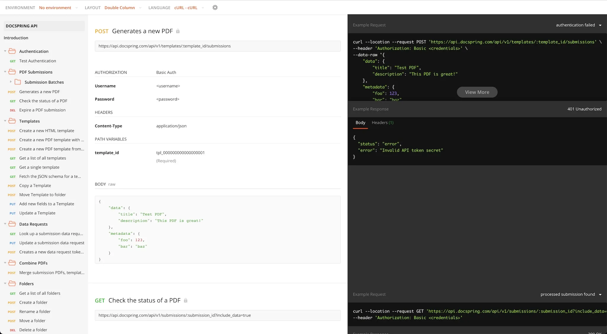 Postman Collection Screenshot showing DocSpring API endpoints